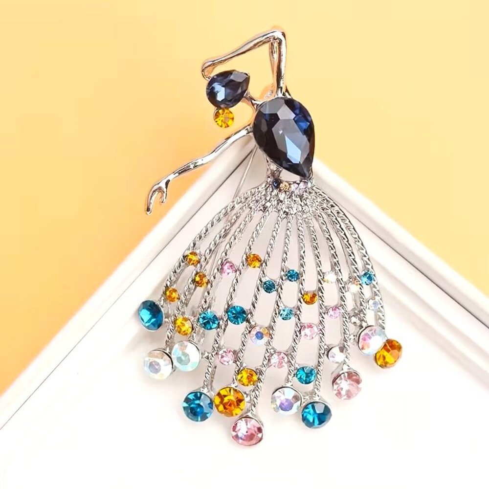 Brooch Dancing Girl Ballet Rhinestone Crystal Glam Trendy Stylish Sparkle Diva